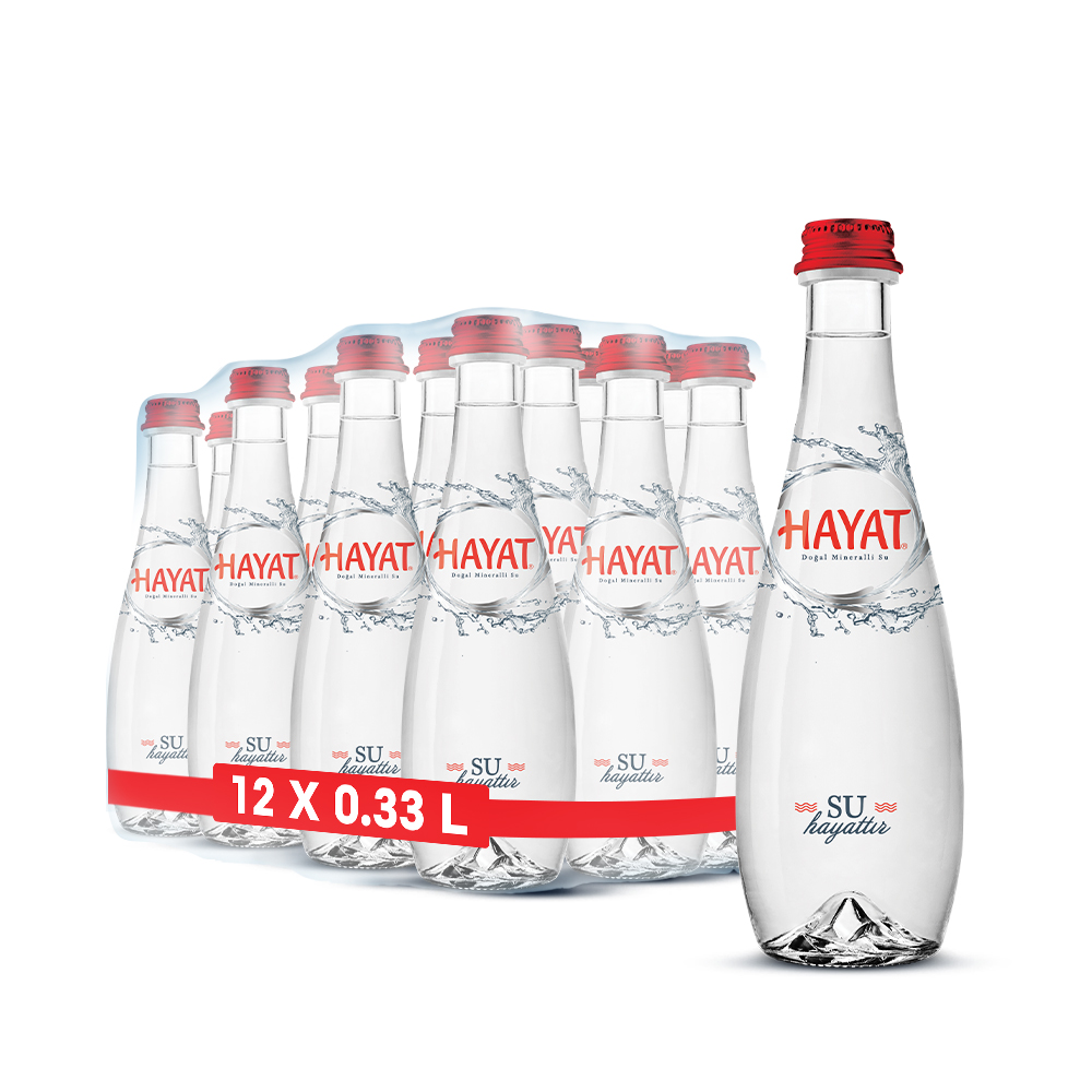 12 adet Hayat 330 ml cam şişe su