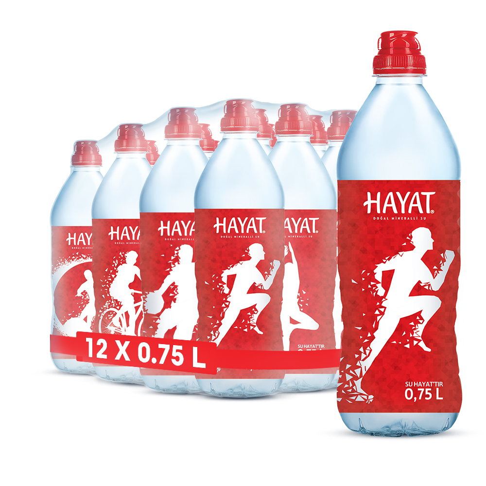 12 adet Hayat 0,75 litre sporcu kapaklı su